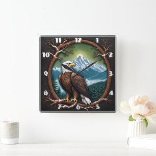 Majestic Eagle mit Blick auf die schneebedeckten B Quadratische Wanduhr