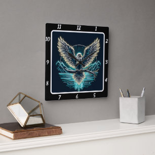 Majestic Eagle Neon Glow Quadratische Wanduhr