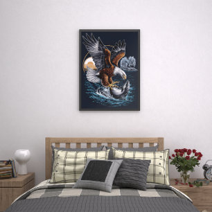 Majestic Eagle steil über den Ozeanfischen Poster