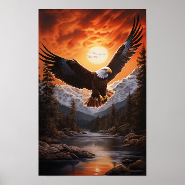 Majestic Eagle steil über den Strom - Atemberauben Poster (Vorne)