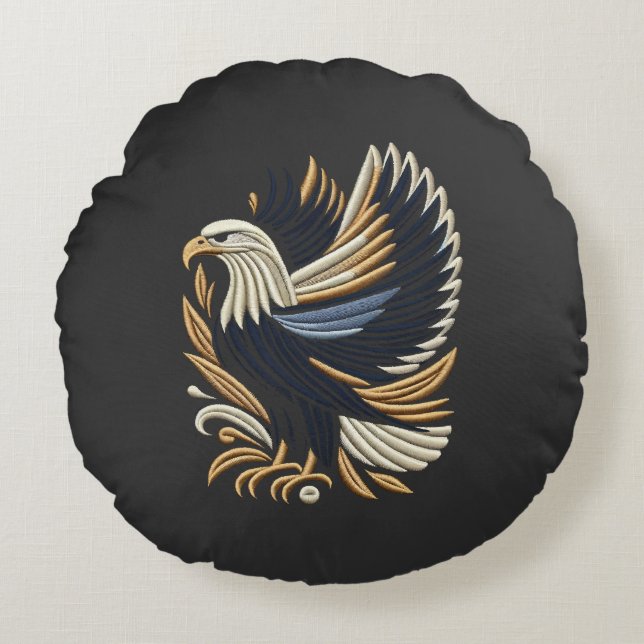 Majestic Eagle Stickerei Design | kühne Patriotik Rundes Kissen (Vorderseite)
