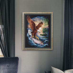 Majestic Eagle stürzt über einen Fisch Poster