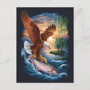 Majestic Eagle stürzt über einen Fisch Postkarte