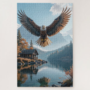 Majestic Eagle stürzt über einen ruhigen See Puzzle