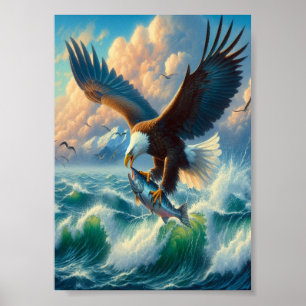 Majestic Eagle Swooping Down to catch Fish 5"x7" Poster