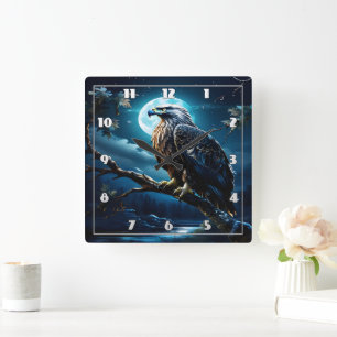 Majestic Eagle unter dem Moonlit Sky Quadratische Wanduhr