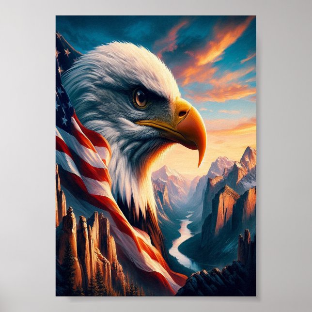 Majestic Eagle verschmolzen mit amerikanischer Fla Poster (Vorne)
