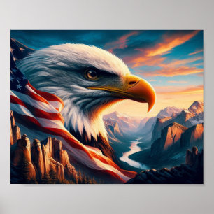 Majestic Eagle verschmolzen mit amerikanischer Fla Poster