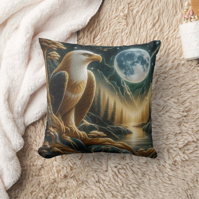 Majestic Eagle vom Fluss Moonlit Kissen (Decke)