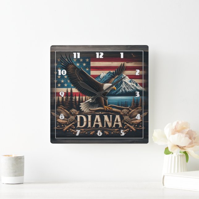 Majestic Eagle zeigt Stärke über Berge Quadratische Wanduhr (Zuhause)