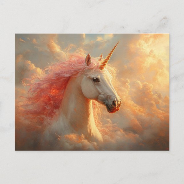 Majestic Einhorn in Sonnenuntergang Wolken Postkarte (Vorderseite)
