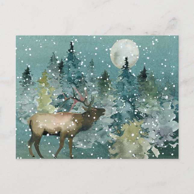 Majestic Elch in Forest Full Moon Snowfall Postkarte (Vorderseite)