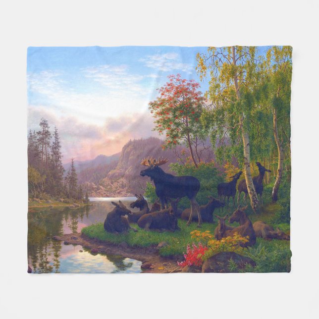 Majestic Elche in einer schwedischen Herbstlandsch Fleecedecke (Vorderseite (Horizontal))