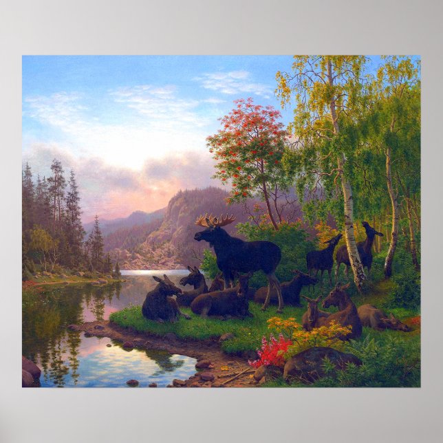 Majestic Elche in einer schwedischen Herbstlandsch Poster (Vorne)