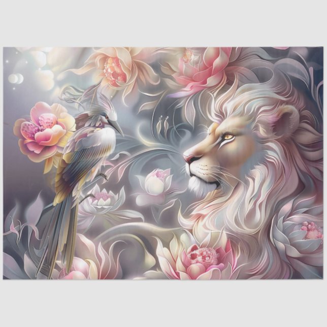 Majestic Elegant  Floral Lion Head & Bird Seidenpapier (Vorderseite)