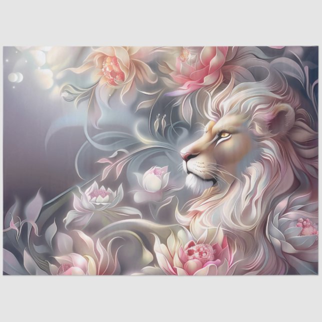 Majestic Elegant  Floral Lion Head Decoupage  Seidenpapier (Vorderseite)