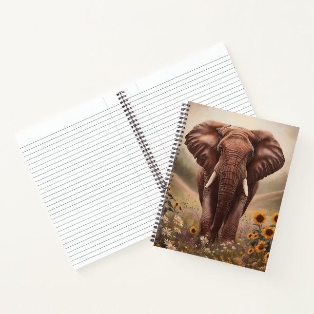 Majestic Elephant im Feld Wildblume Notizbuch (Innenseite)