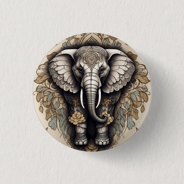 Majestic Elephant Mandala Button (Vorderseite)