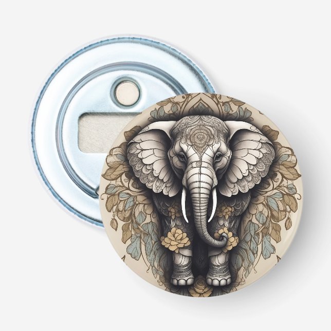 Majestic Elephant Mandala Flaschenöffner (Vorderseite)