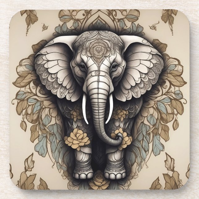 Majestic Elephant Mandala Getränkeuntersetzer (Vorderseite)