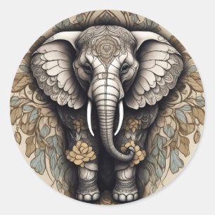 Majestic Elephant Mandala Runder Aufkleber