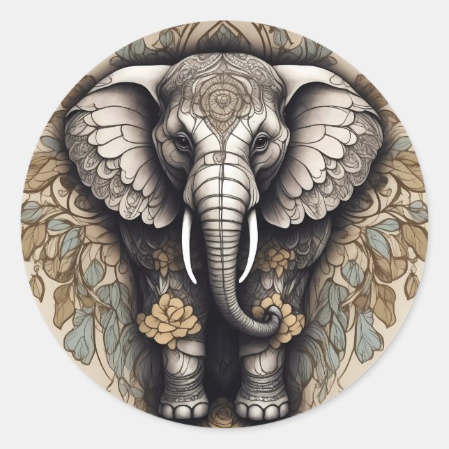 Majestic Elephant Mandala Runder Aufkleber (Vorderseite)