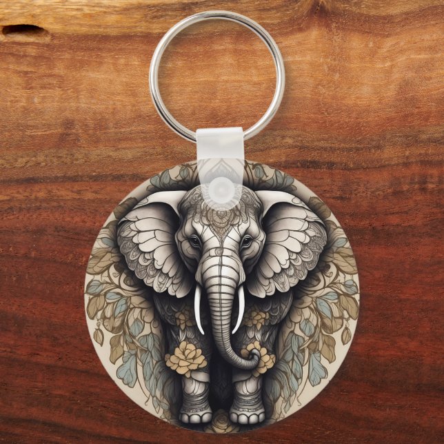 Majestic Elephant Mandala Schlüsselanhänger (Rückseite)