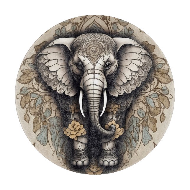 Majestic Elephant Mandala Schneidebrett (Vorderseite)