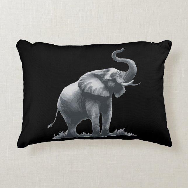 Majestic Elephant mit Raised Trunk Gray Black Dekokissen (Vorderseite)