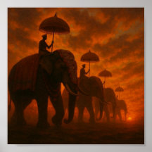 Majestic Elephant Procession - Sunset Silhouette