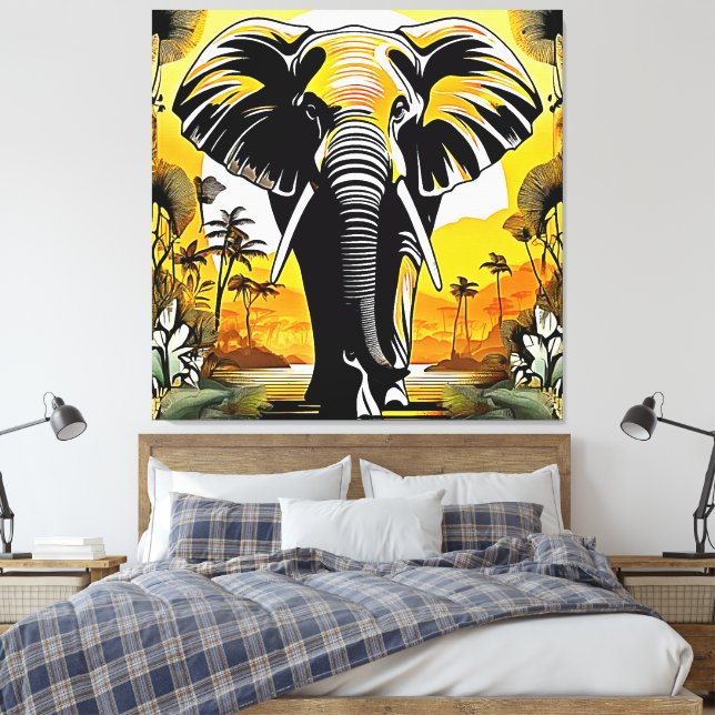 Majestic Elephant Sunset Leinwanddruck (Insitu (Schlafzimmer))