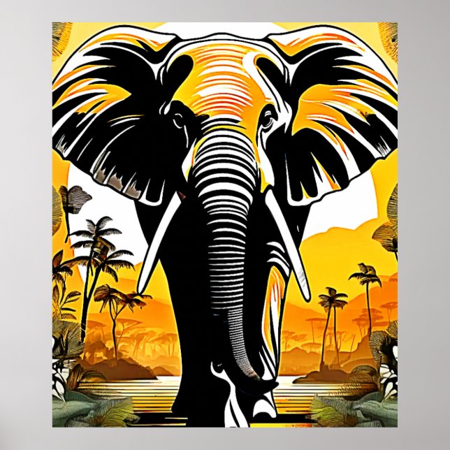 Majestic Elephant Sunset Poster (Vorne)