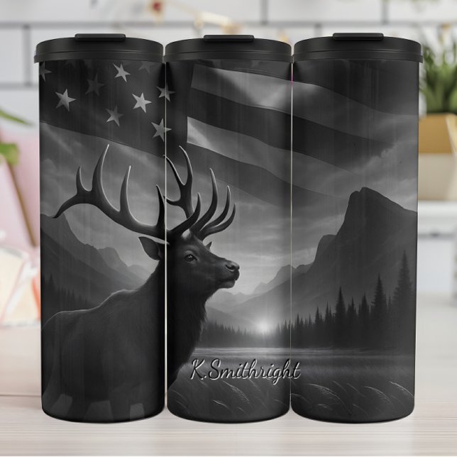 Majestic Elk American Flag Wilderness Thermosbecher (Von Creator hochgeladen)