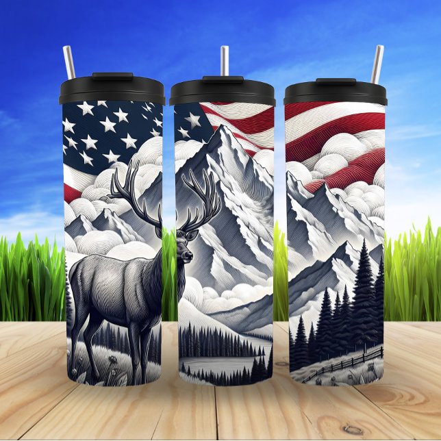 Majestic Elk in Patriotic Wilderness Thermosbecher (Von Creator hochgeladen)