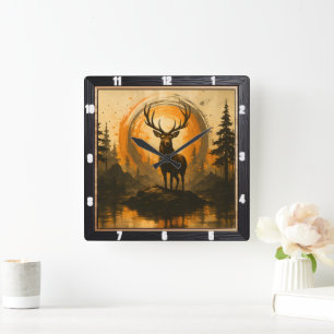 Majestic Elk Rock Forest Quadratische Wanduhr