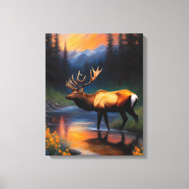 Majestic Elk Stehend Mountain Steam Painting Leinwanddruck