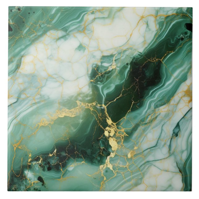 Majestic Emerald & Gold Art Tile Fliese (Vorderseite)