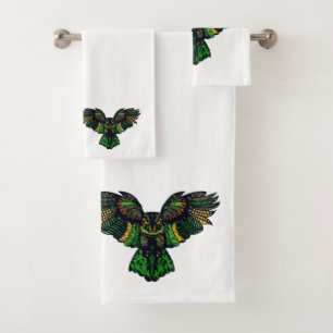 Majestic Emerald Owl Badhandtuch Set
