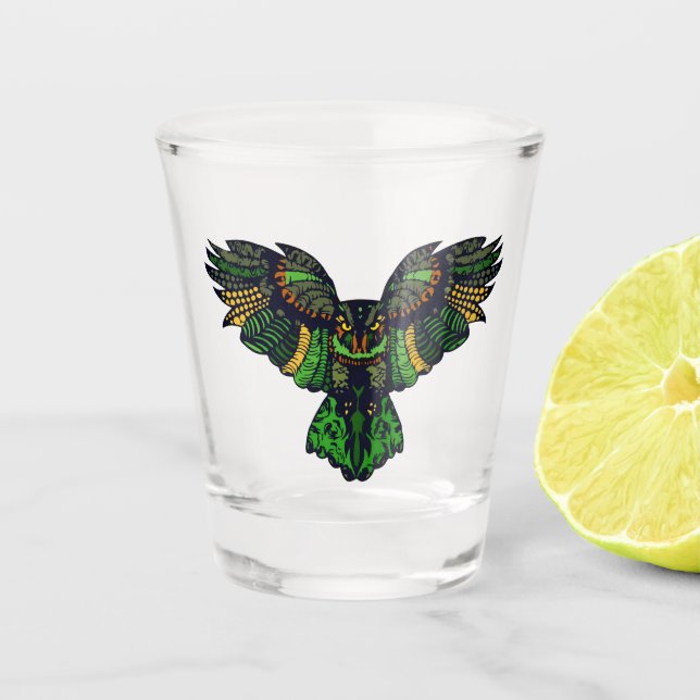 Majestic Emerald Owl Glass Schnapsglas (Vorderseite)