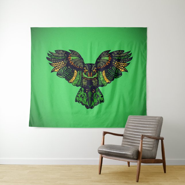 Majestic Emerald Owl Wandteppich (Beispiel (Horizontal))