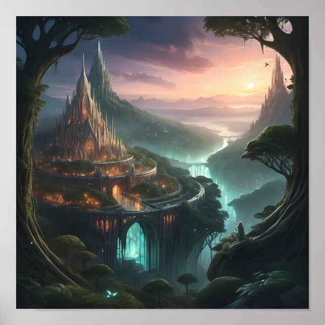 Majestic Fantasy Castle - Bezaubernde Landschaft K Poster (Vorne)