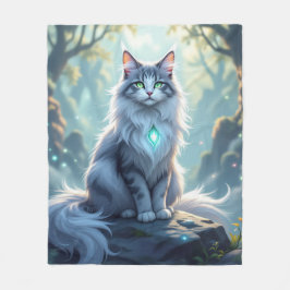 **Majestic Fantasy Cat with Mystical Aura – High F Fleecedecke