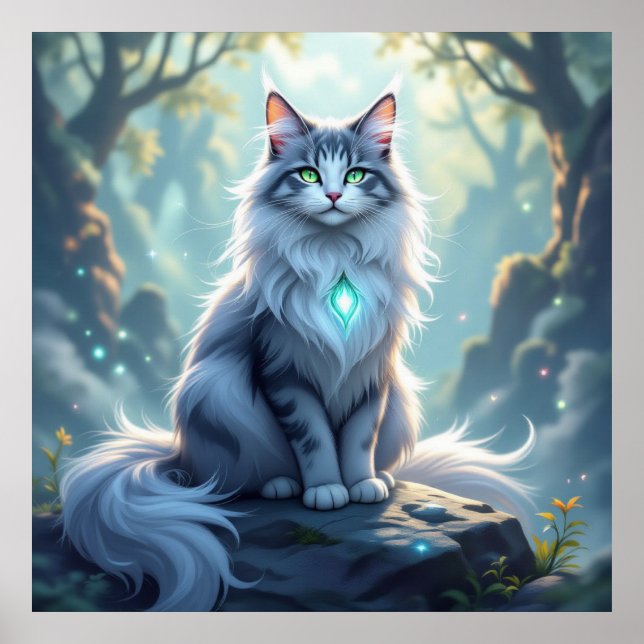 **Majestic Fantasy Cat with Mystical Aura – High F Poster (Vorne)