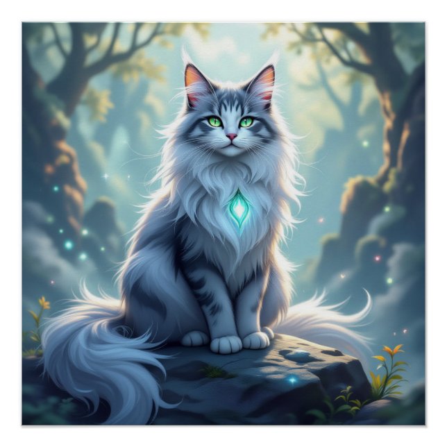 **Majestic Fantasy Cat with Mystical Aura – High F Poster (Vorderseite)