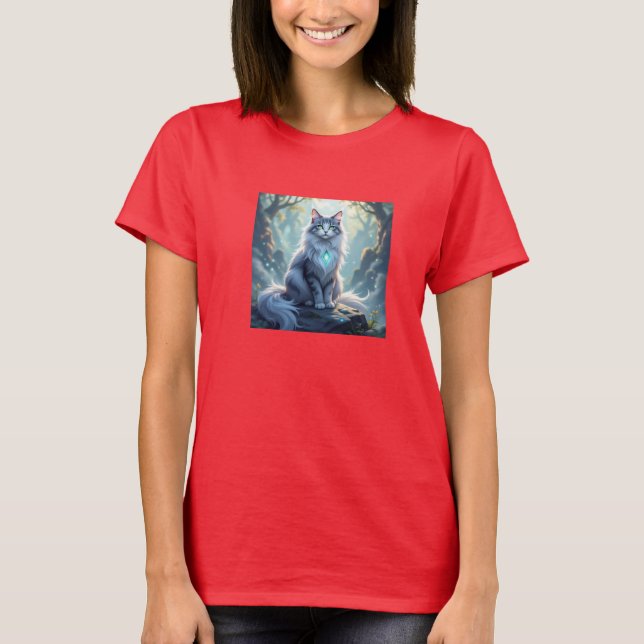 **Majestic Fantasy Cat with Mystical Aura – High F T-Shirt (Vorderseite)