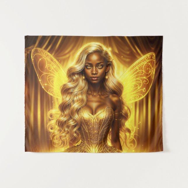 Majestic Fantasy Queen in einem goldenen magischen Wandteppich (Vorderseite (Horizontal))