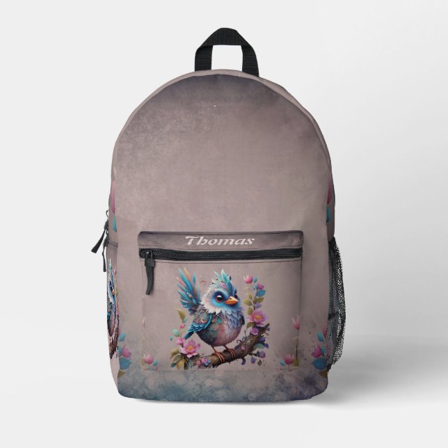 Majestic-Fantasy-Vogel sitzt auf einem Ast Bedruckter Rucksack (Vorderseite)