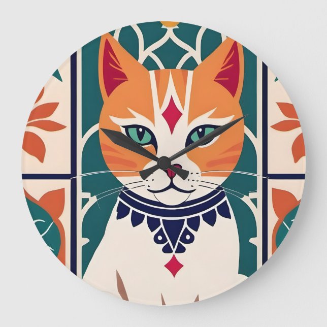 Majestic Feline Charm Große Wanduhr (Vorderseite)