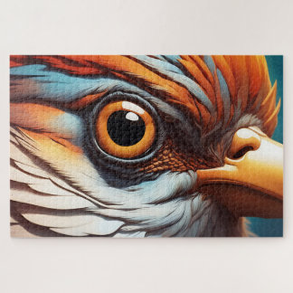 Majestic Fiery Bird Portrait - Intensive Close-Up Puzzle