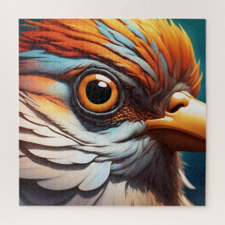 Majestic Fiery Bird Portrait - Intensive Close-Up Puzzle
